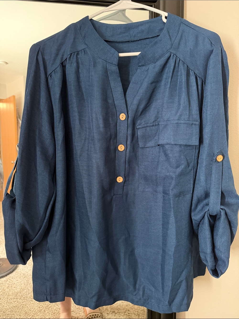 Button-Front Navy Blue Tunic Top - Picture 6 of 6